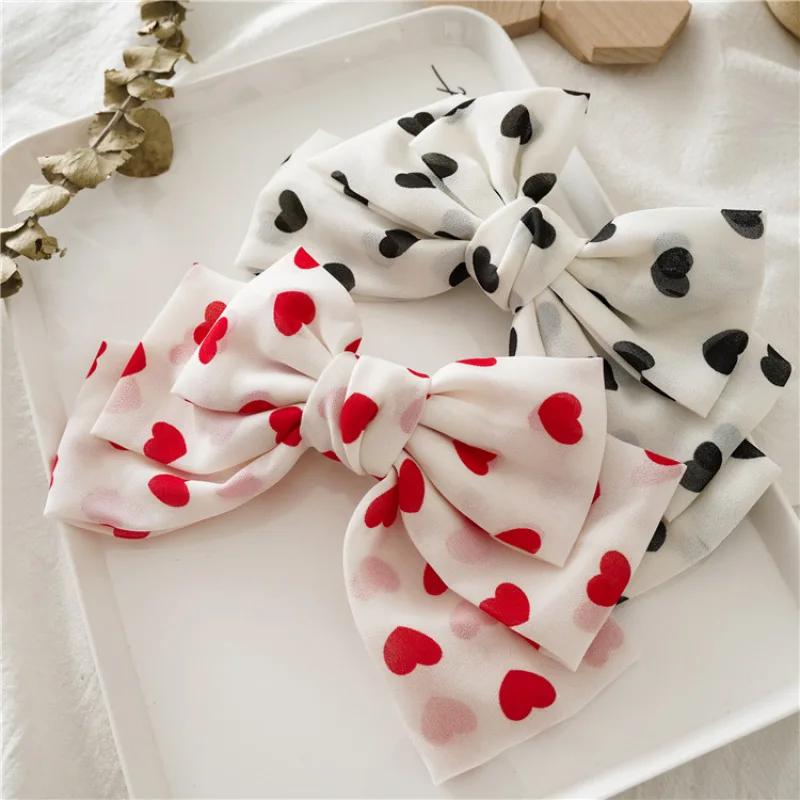 

New Women Large Barrettes 3 Level Bowknot Women's Hairclips Heart Bow Hairpin Chiffon Fabric Spring Clip OL Side Clip Jewelry