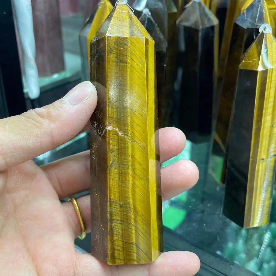 1000g Natural yellow tiger eye crystal obelisk quartz crystal rod tip healing