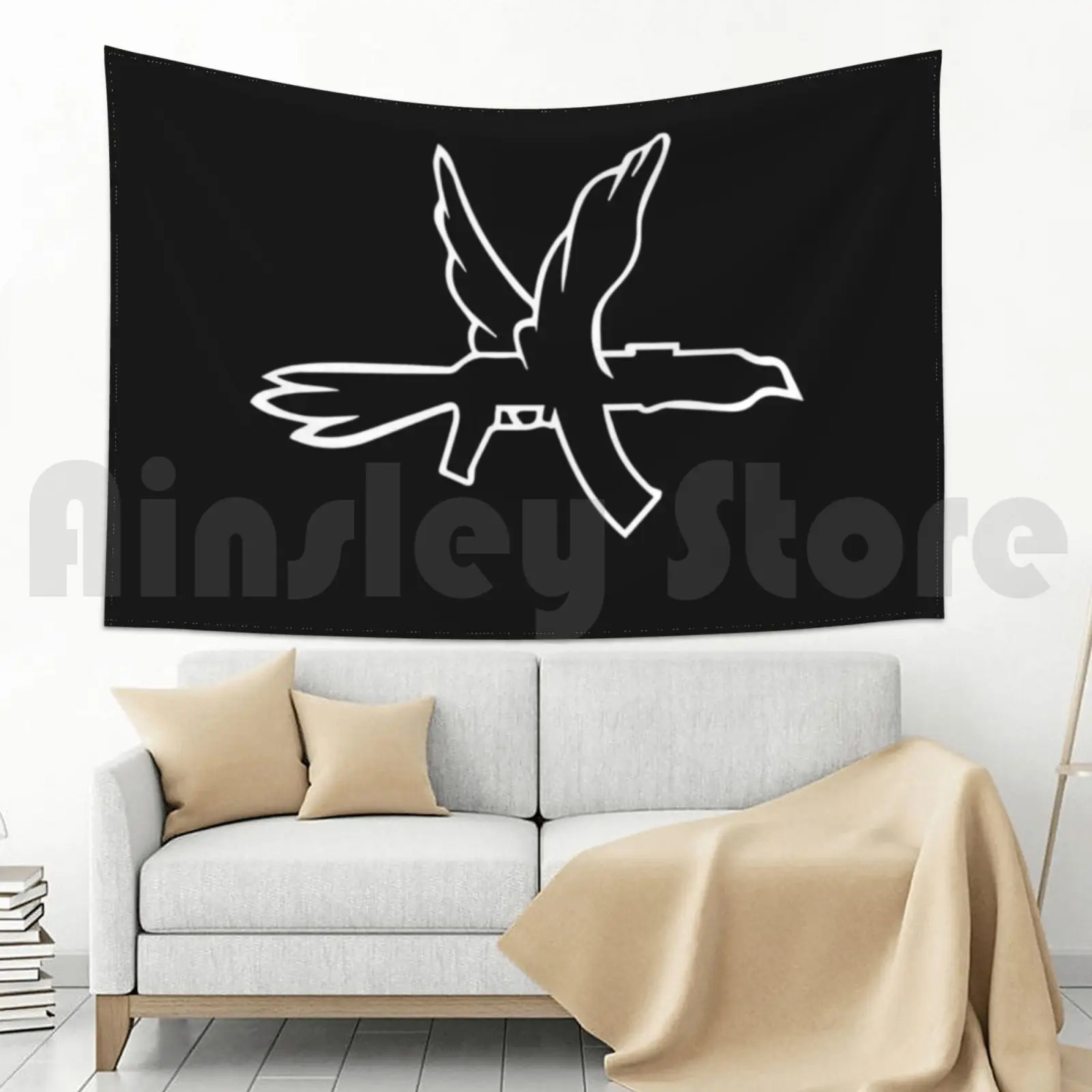 Columbine Customized Tapestry Columbine Rap Iencli Music Album Logo Dove Gun Armed Peace Black White