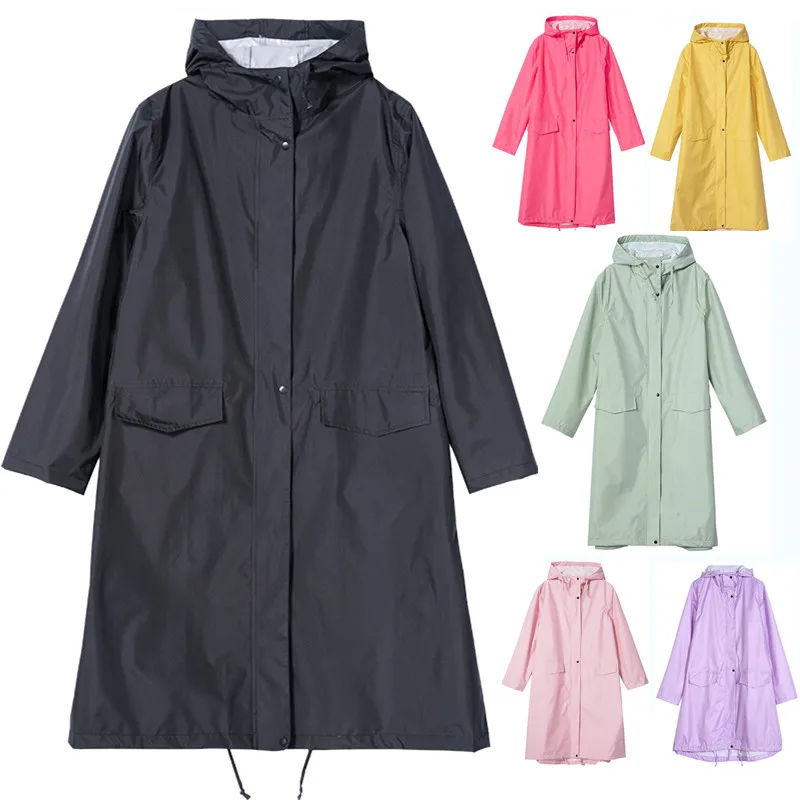 

Long Raincoat Women Men Waterproof Windproof Hooded Light Rain Coat Ponchos Jacket Cloak Female Chubasqueros White Coat Inside