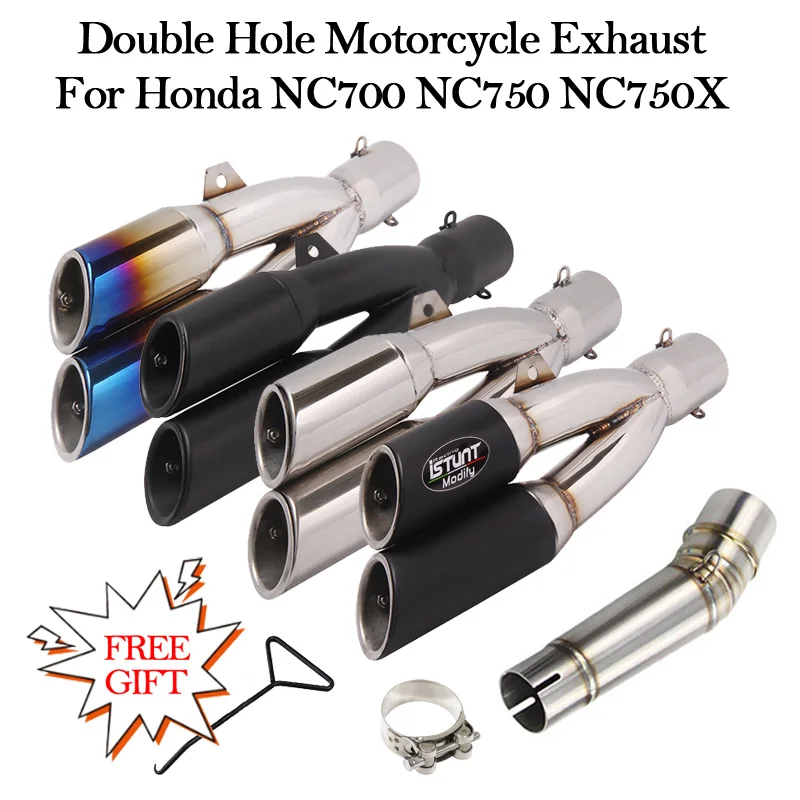 Motorcycle Exhaust For Honda NC700 NC700X NC700S NC750 NC750X Modified Double Hole DB Killer Escape Muffler Mid Middle Link Pipe