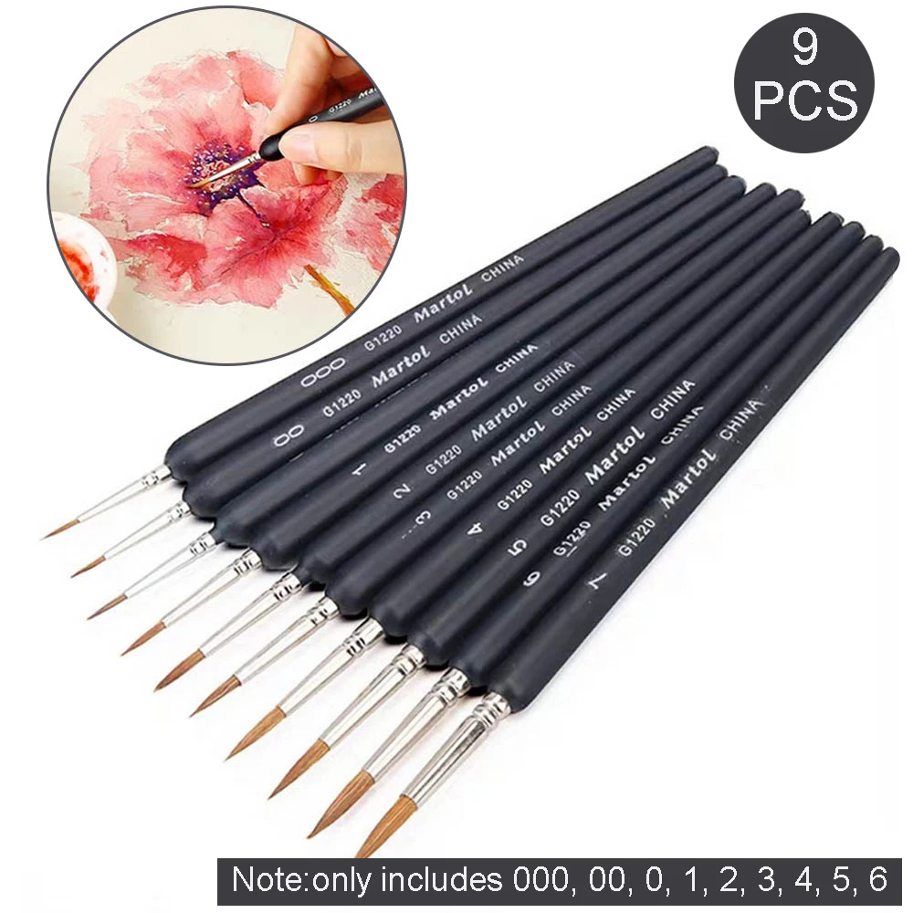 9pcs/Set Paint Brushes Wolf Hair Miniature Hook Line Pens Painting Brushes Set for Watercolor Oil Acrylic Gouache Nail Painting