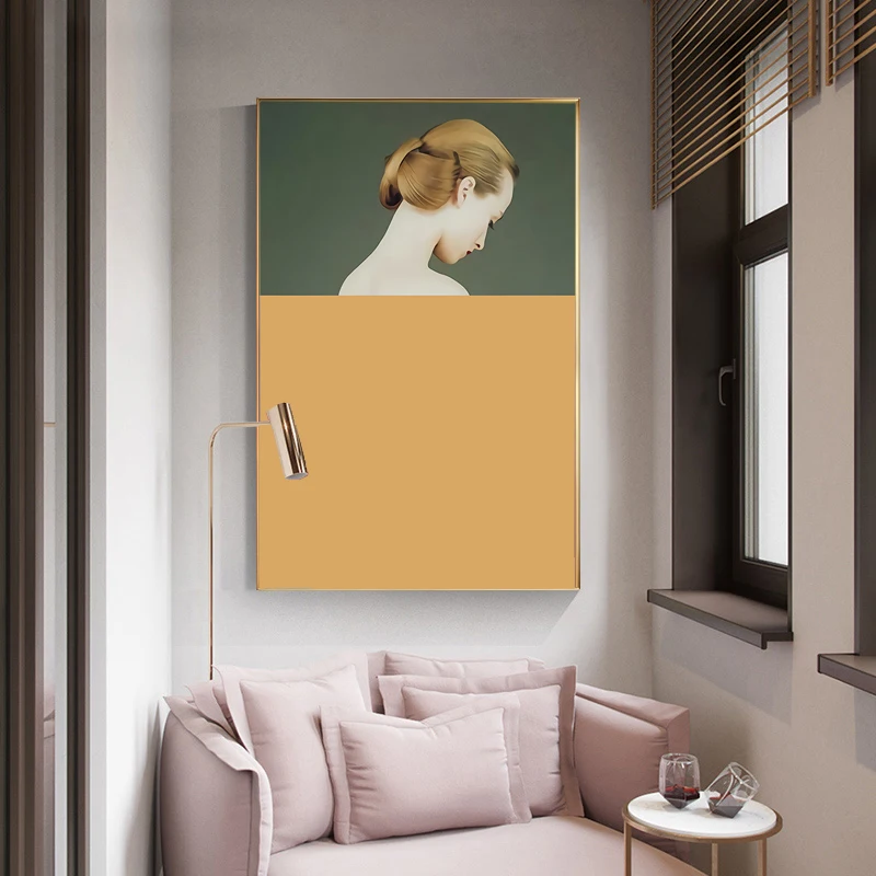 اللون ملثمين امرأة لطيفة أزرق أصفر أحمر الشكل الحديث المشارك جدار الفن قماش اللوحة الزخرفية ديكور المنزل غرفة المعيشة