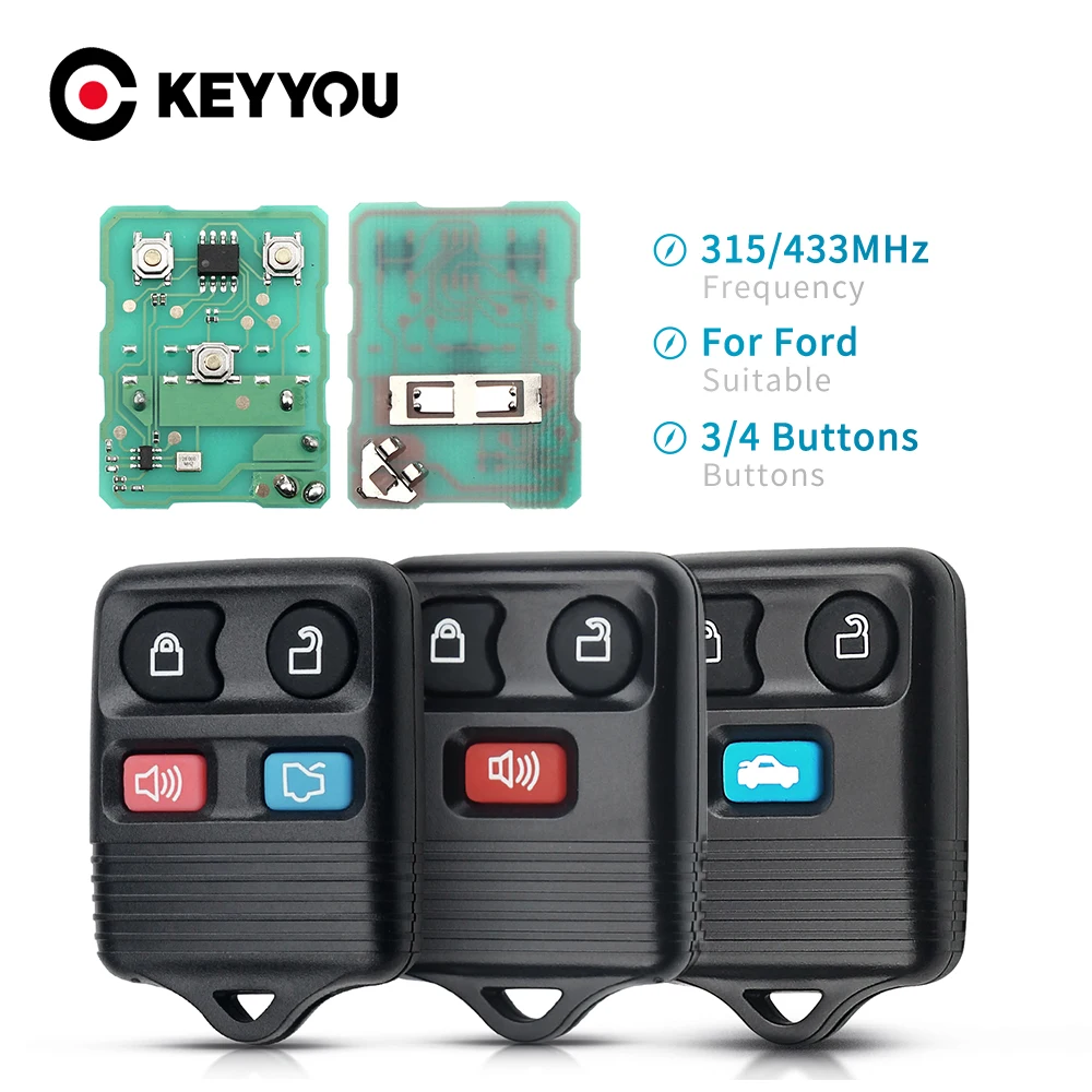 

KEYYOU For Ford Remote Car Key For Ford Mazda Remote Control Clicker Transmitter 3/4 Button Transit Keyless Entry Fob 315/433MHz