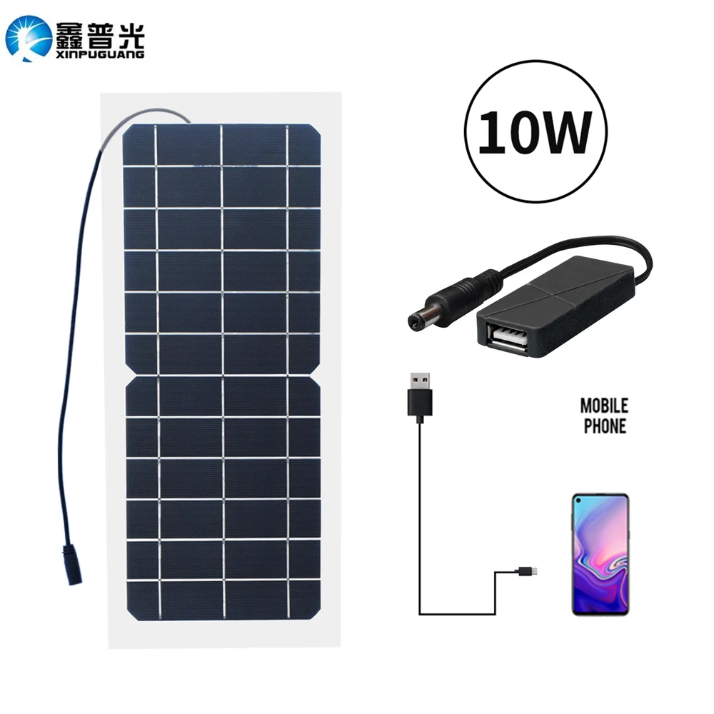 

Portable 10W 6V Flexible Solar Panel Monocrystalline Cell Solar Charger For Outdoor Camping Cycling Travel Phone Battery Charge