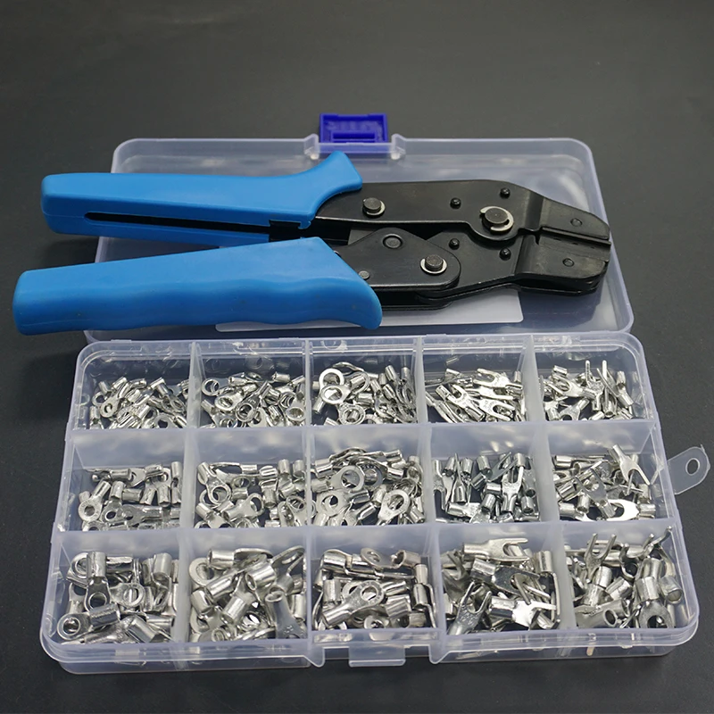 

720/320/300Pcs Non-Insulated Ring Fork U-type Terminals Assortment Kit Cable Wire Connector Crimp Spade terminator with plier