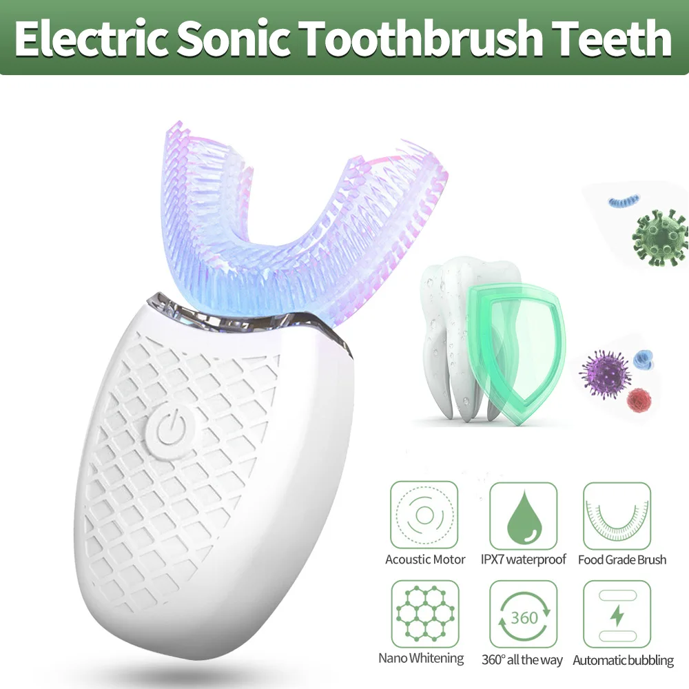 Người Lớn Sonic Bàn Chải Đánh Răng Điện Hình Chữ U 360 Độ Tự Động Siêu Sonic Răng Bàn Chải Sạc USB Làm Trắng Răng Bàn Chải Đánh Răng