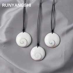 Natural Gemstone Round Sun Shell Pendant Healing Crystal Specimen Energy Necklace Women Men Jewelry Gift