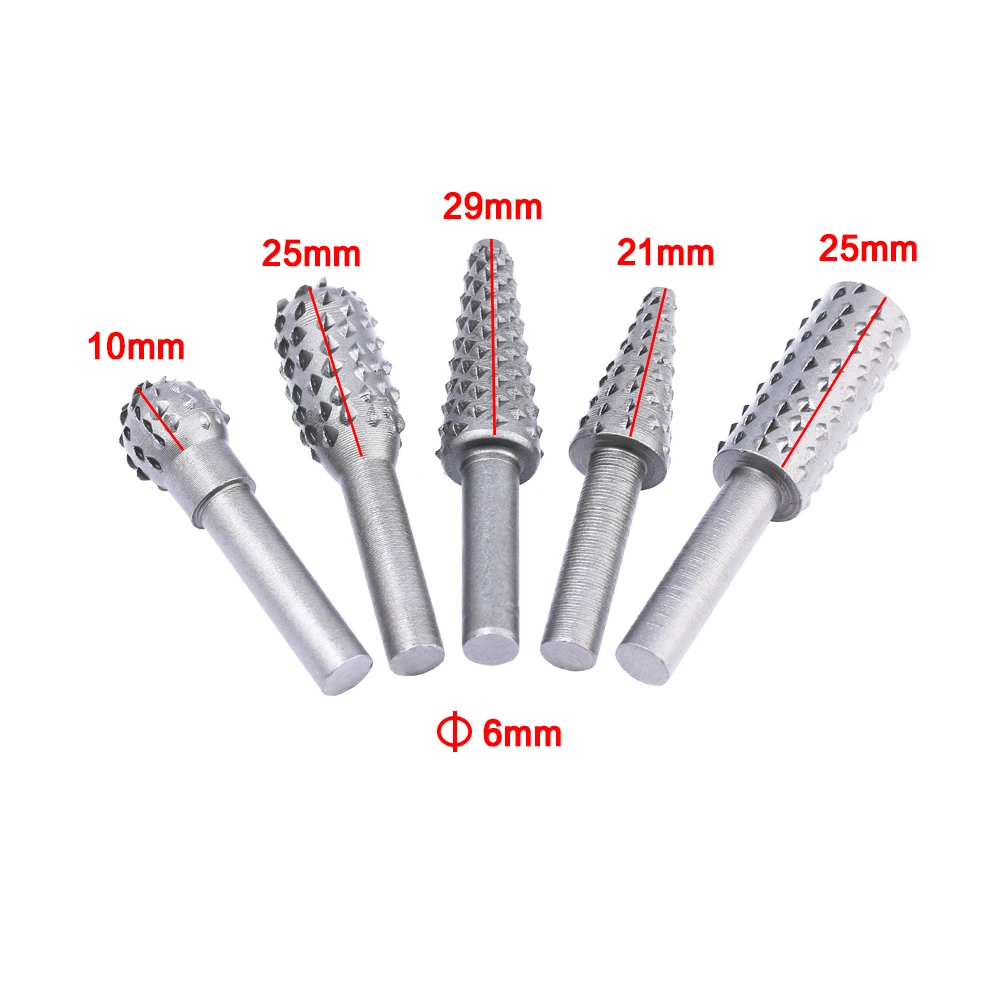 5 Pcs  Rotary Craft Files High Quality 1/4" Shank Rotary Rasp File Rasp Burrs Wood Bits Grinding Woodworking Hand Tool