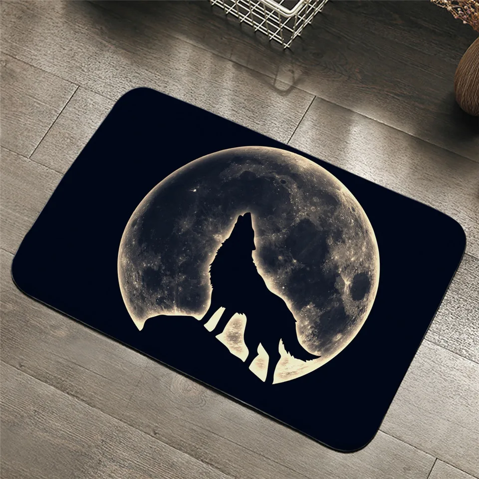 BeddingOutlet Wild Animal Rectangle Carpet Howling Wolf Entrance Doormats Colorful Bedroom Area Rug Non-slip 3D Moon Floor Mat