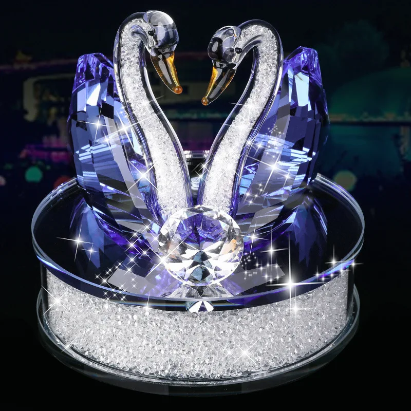 Exquisite Handmade Crystal Swan Crystal Animal Figurines Glass Car Ornament Decor Couple Swan With Base Home Decor Xmas Gift