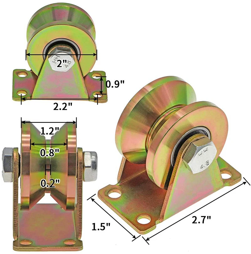 Roulette rigide avec support rapide pour voie inversée, roue à rainure en V, porte market, rail de câble métallique, charge 250kg, 2 po