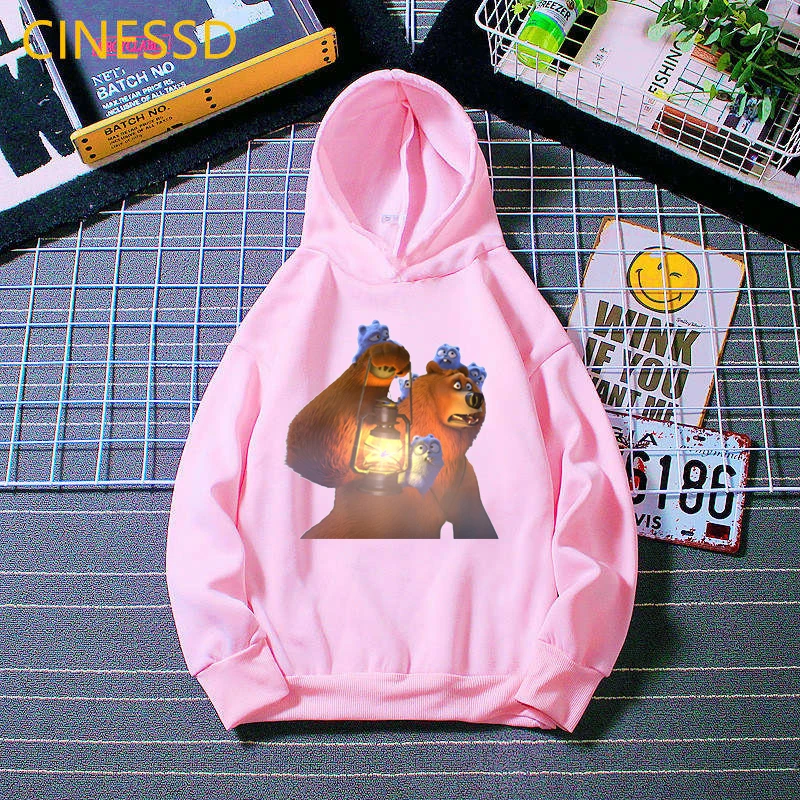 Cartoon Grizzly And The Lemmings Sweatshirt For Children Pink Pullovers Girls Plus Velvet Drop Ship 3-13Y Graphic Winter