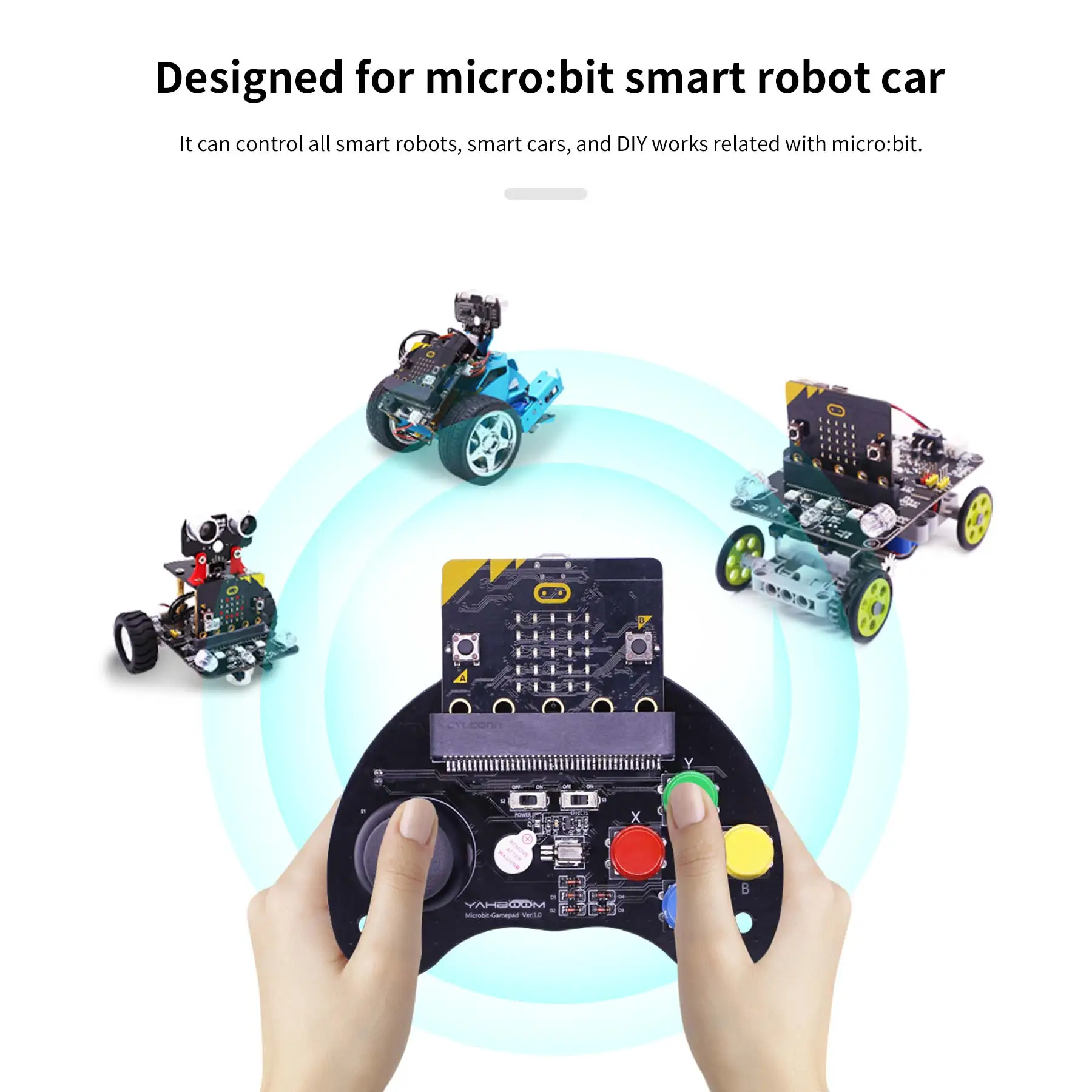 Yahboom-Gamepad básico para educación STEM, mango de microbits con botón basculante, puede controlar el coche, Robot de microbits con zumbador de