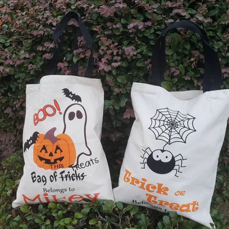 10Pcs/Lot Halloween Candy Gift Bags Pumpkin Spider Bat Ghost Witch Sacks Gift Canvas Hand Bag For Kids Party Gift