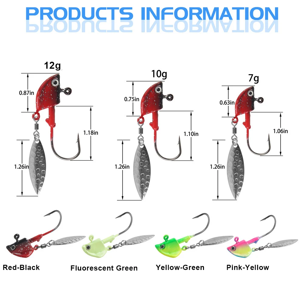 5Pcs Lead Jig Fishing hooks with Spinner blade Worm Jig Head hook 3D Fish eyes Walleye Bass Jigs Bait Rig Tackle 7g 10g 14g