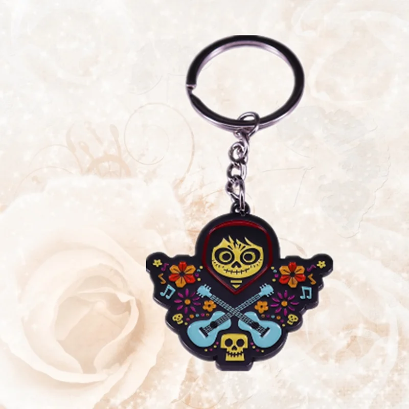 Miguel Rivera Day of the Dead find yourself Keychain skulls guitars and flowers music key ring key tag