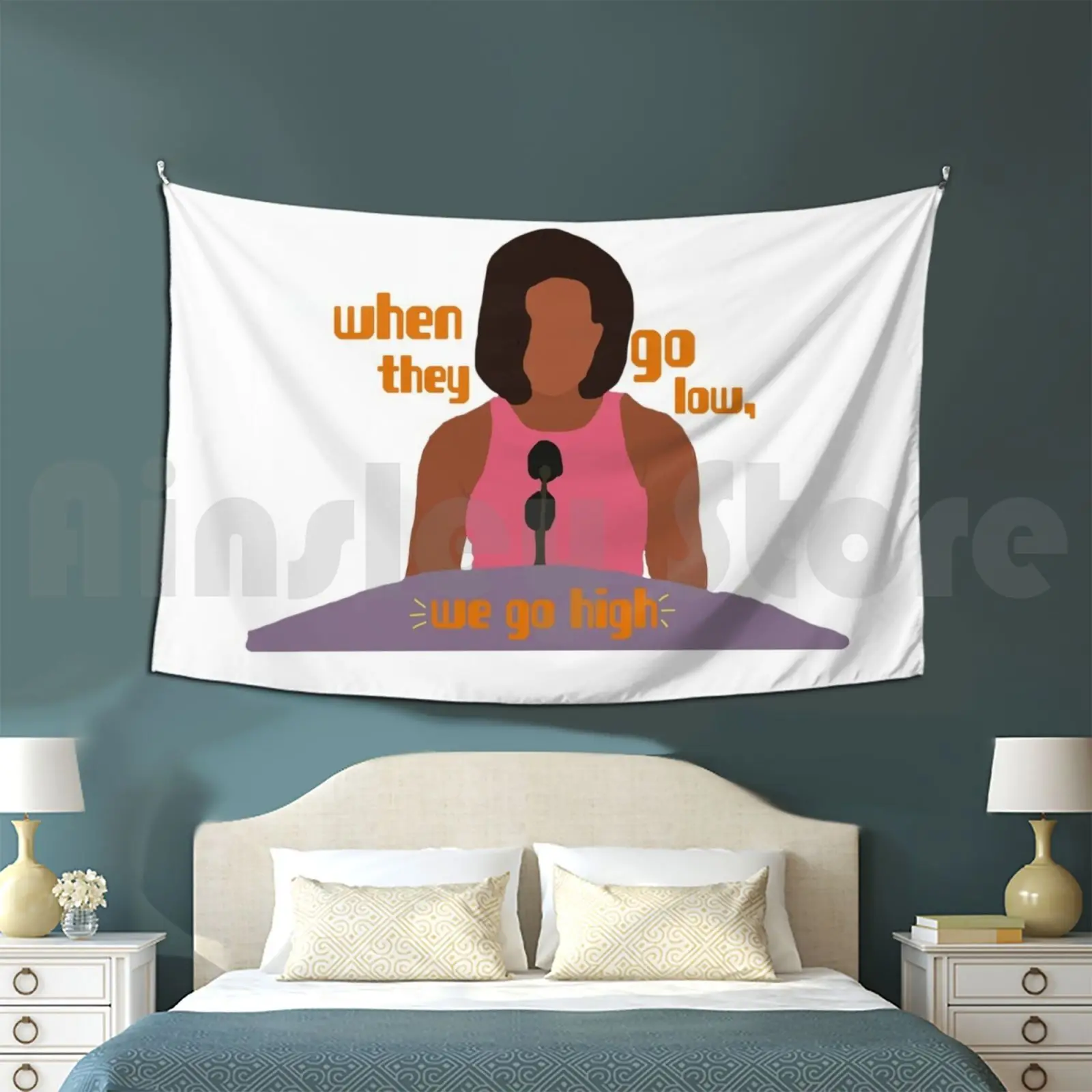 Michelle Obama , Silhouette Customized Tapestry Michelle Obama When They Go Low We Go High Activist