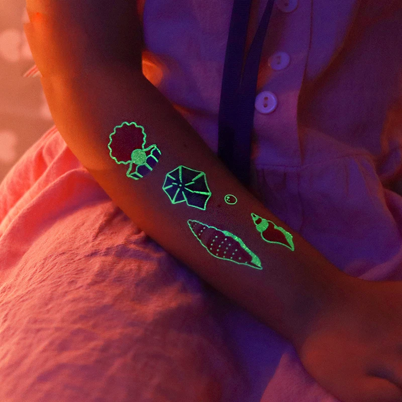 Children's Tattoo Stickers Waterproof Luminous Temporary Cartoon Body Art Arm Leg Face Halloween Mermaid Unicorn Anime Baby Gift