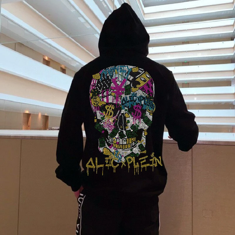 

Fall/Winter New Pullover Korean Fashion Printing Long-Sleeved Men's Hoodie Fleece Hot Drill Skull Jacket Top