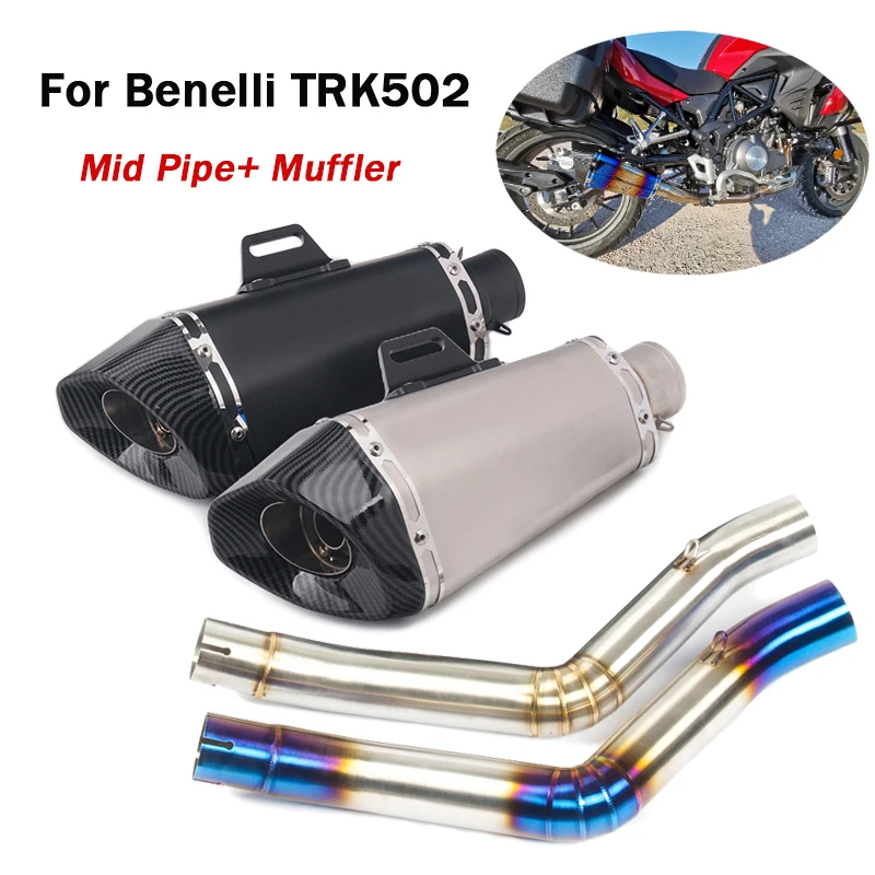 For Benelli Trk502 Motorcycle Exhaust System Vent Pipe Muffler End Tips DB Killer Middle Link Pipe Connect Section Slip On