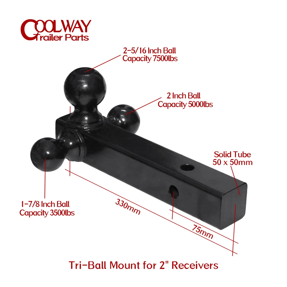 Tri-Ball Mount Trailer Hitch Class 2 3 and 4 Fits 2