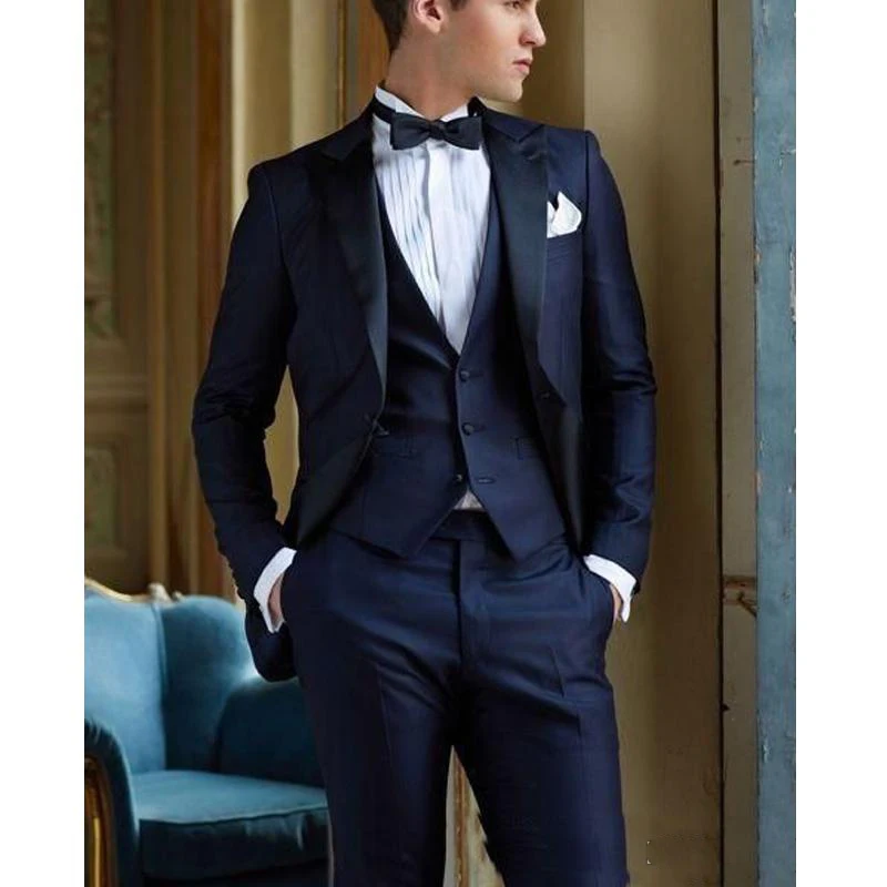 

JELTONEWIN Tailored Made Navy Blue Italian Designs Wedding Tuxedos For Man Slim Fit Groom Wear 3 Pieces Party Suits Blazer Set