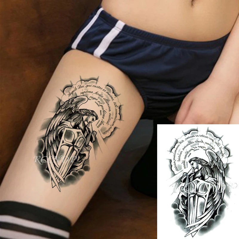 Waterproof Temporary Tattoo Sticker Angel Warrior Sword Shield Fake Tatto Flash Tatoo Arm Leg Body Art for Women Men