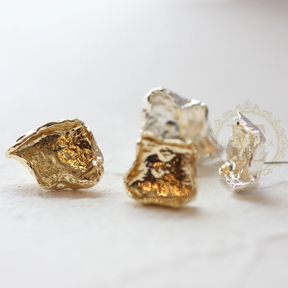 DIY Supply-2 Pieces Premium Plated Brass Earring Finding - Nugget (4582C)
