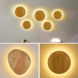 Round Stars Wood Wall Lamp Modern Home Decoration Wall Light LED Sconces for Bedroom Living Room Staircase Art Decor Lighting