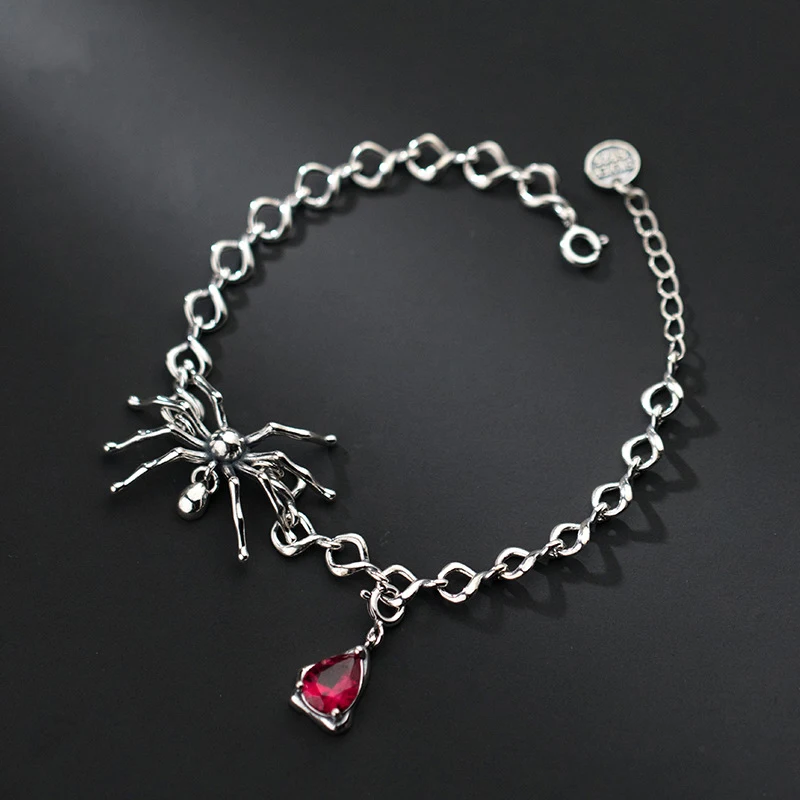 

Spider 925 Thai Silver Bracelet Men Gifts Red Zircon Bracelets For Women With Charms 2021 Chain On Hand Punk Unusual