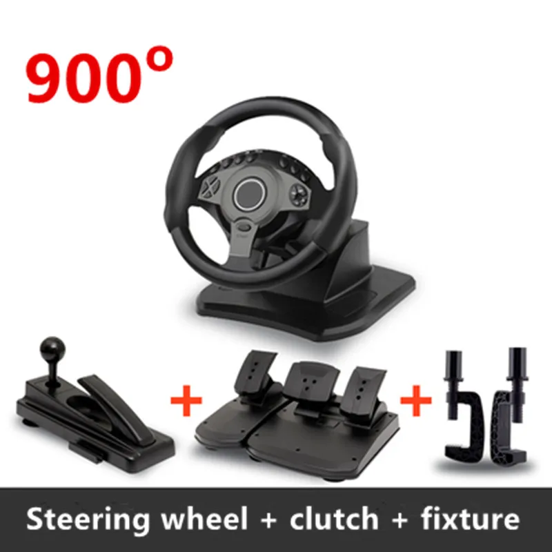 900 Degree Racing Games Steering Wheel Computer Learning Car Simulation Driving Machine Accelerator Brake Gear Lever Clutch Set