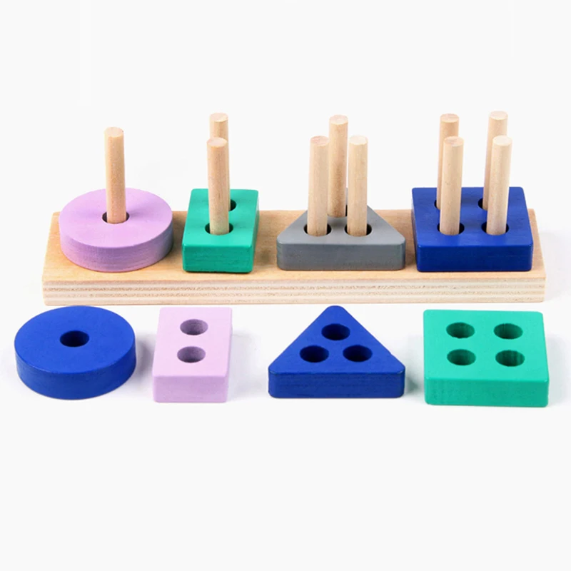 Baby Montessori Speelgoed Houten Bouwstenen Geometrische Vormen Cognitie Bijpassende Puzzel Sorteren Wiskunde Bakstenen Kinderen Educatief Speelgoed