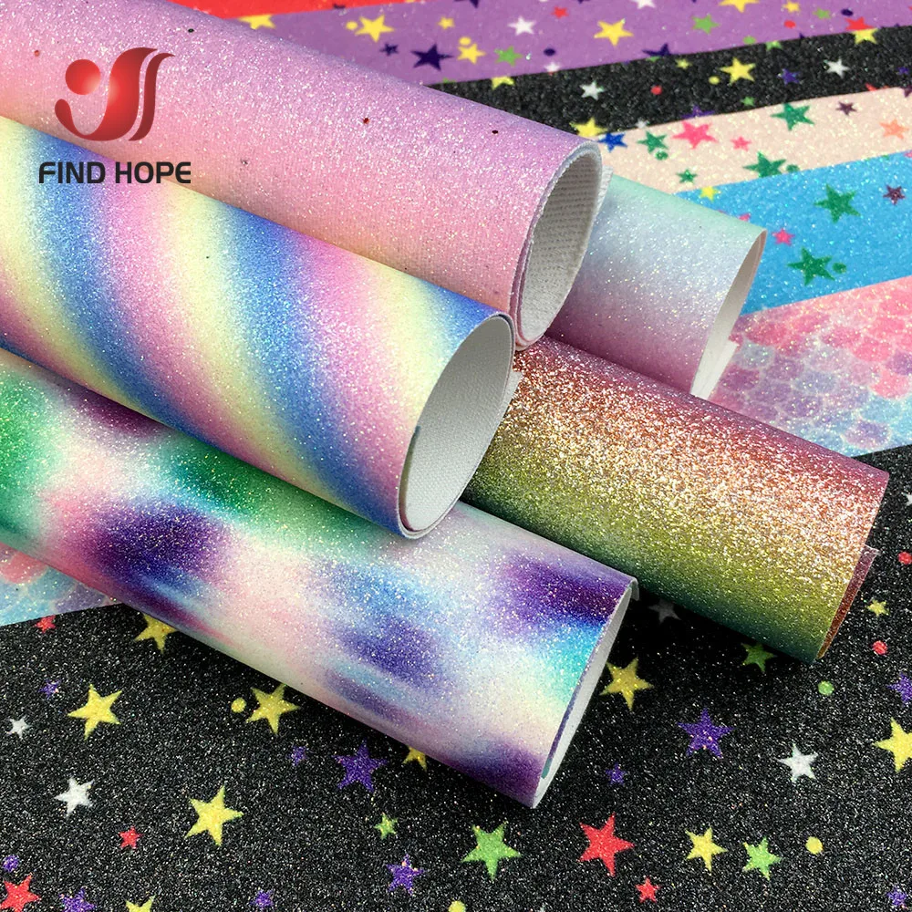 20*30CM A4 Chunky Glitter Fabric Rainbow Iridescent Vinyl PU Faux Leather Sheets For Hair Bow DIY Accessories Synthetic Leather