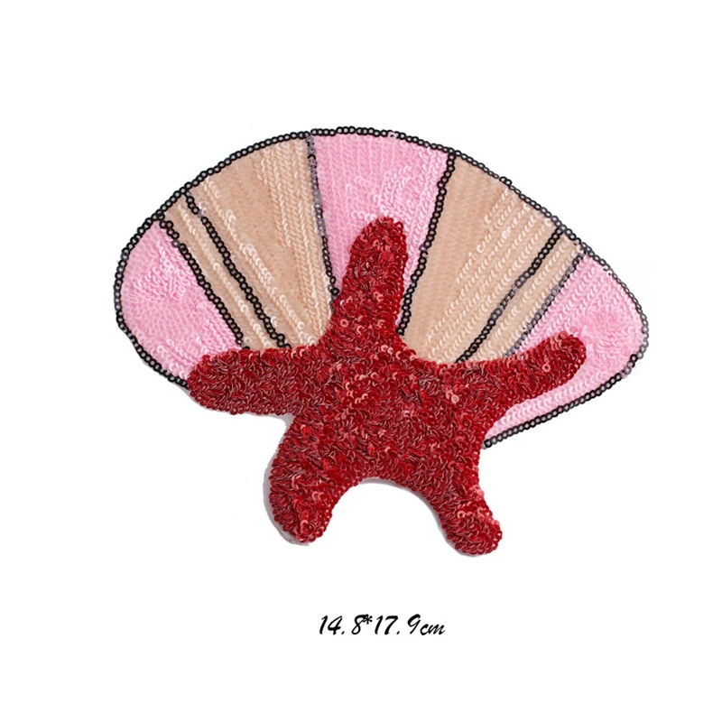 NEW Design Starfish Shells Sequins Sew On Patches for Clothes DIY Patch Applique Bag Clothing Coat Sweater Crafts Decor