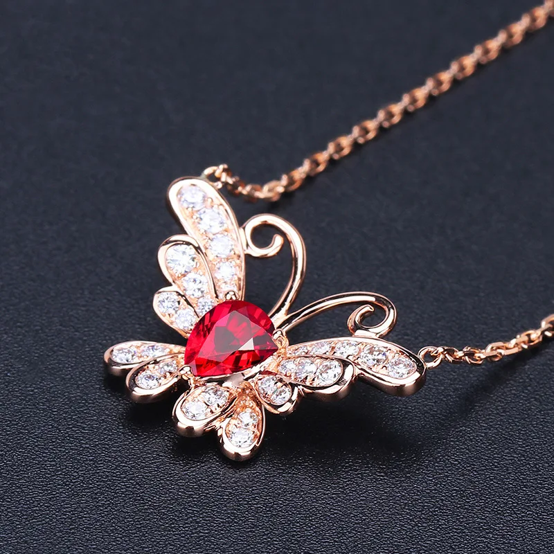 18k Rose Gold Pendants Diamond Necklaces For Women Ruby Gemstone Butterfly Pendant Charms Luxury Jewelry Wedding Engagement