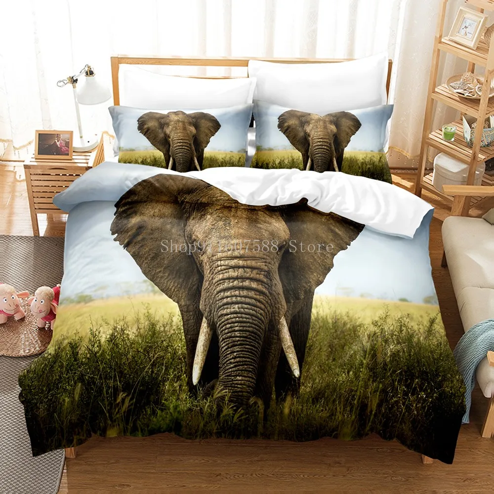 Elephant Duvet Cover Sets Custom Design Animal Comforther Cases Pillow Sham Twin Single King 180*200cm Size 3D Gray Bedding Set