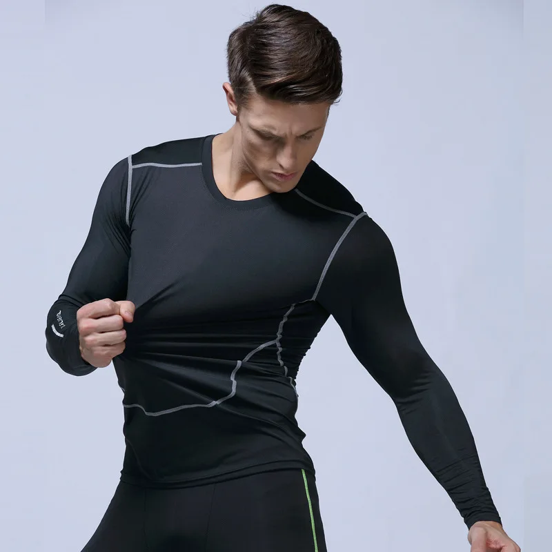 Tight men's sports running fitness clothing sweat-absorbent breathable basketball wear quick-drying compression clothing Tops