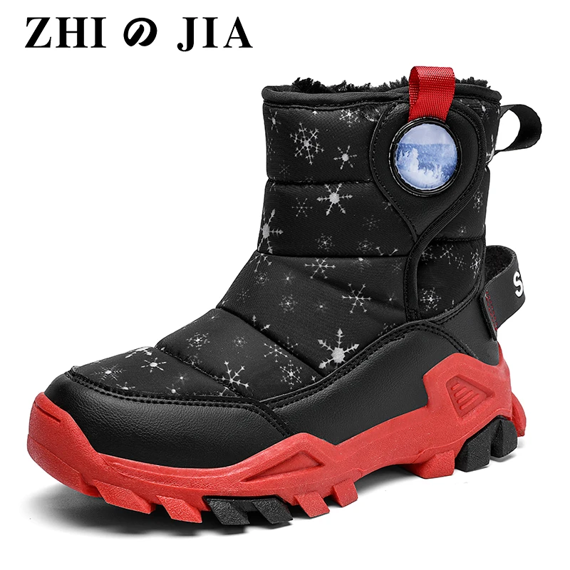 Children's Snow Boots Winter Fur Warm Outdoor Waterproof Sports Shoes Boys Winter Snow Boots Fashion Leather Boys Snow Boots