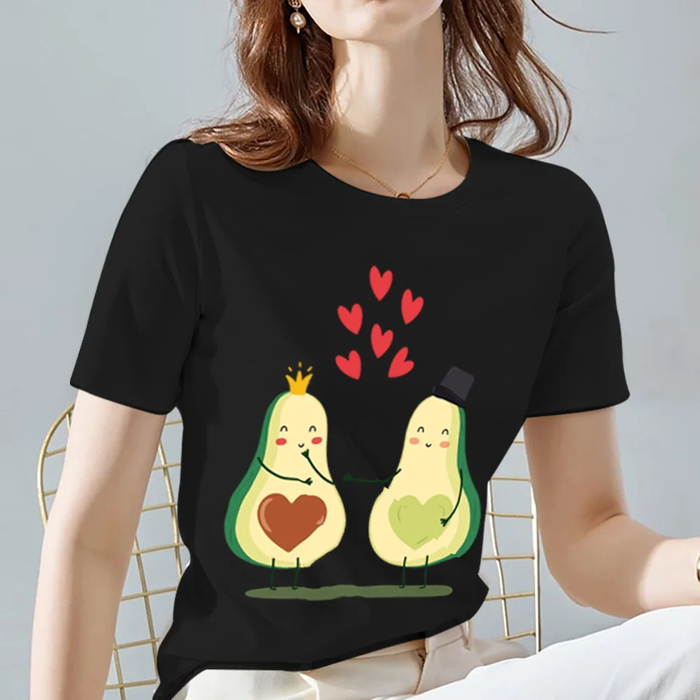 Women's T-shirt Cartoon Avocado Series T-shirt Summer Fashion 90s Black Printed All-match Short Sleeve Commuter Breathable Top