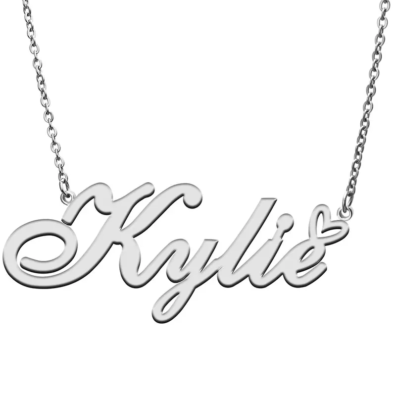 Kylie Name Necklace with Love Heart for Women Stainless Steel Jewelry Nameplate Pendant Femme Mother Child Girls Gift