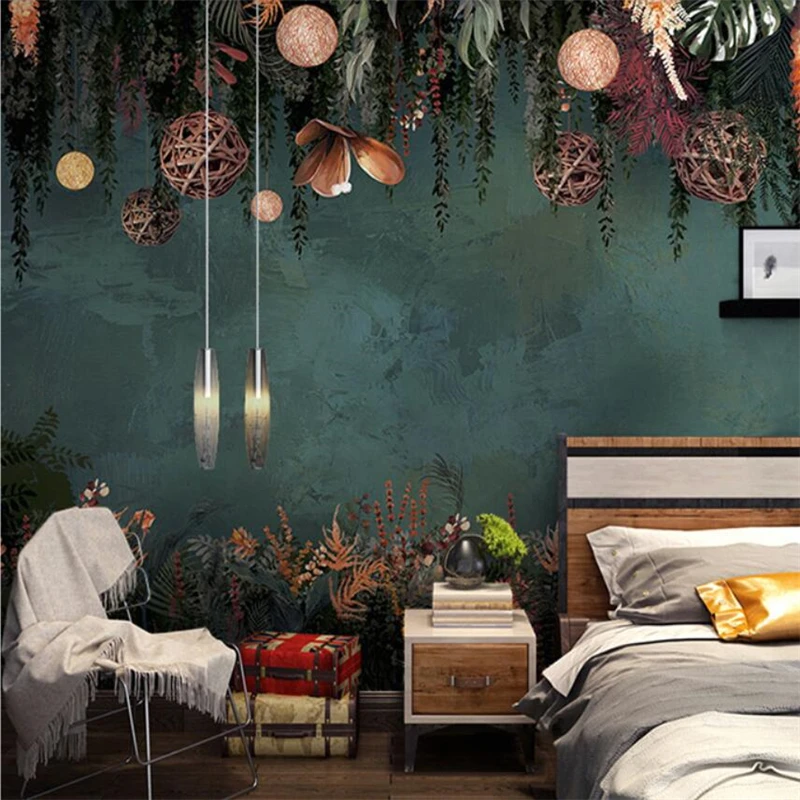 Beibehang Custom European Mural Paper Dark Green Wallpaper Living Room papel de parede 3d wall paper TV Background wall stickers