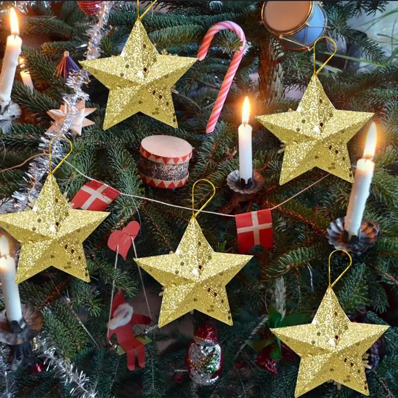 12pcs Christmas Star Glitter Hanging Ornament Xmas Tree Decor Tree Pendant Hanging Decorations for Home Noel Natal