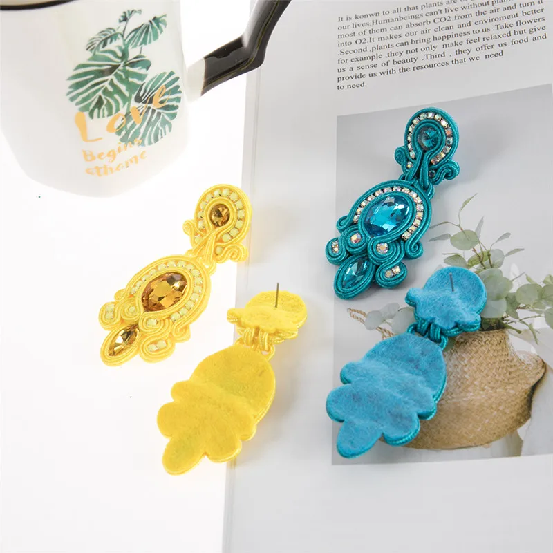 KpacoTa Ethnic boho crystals drop earrings Soutache jewelry for women Handmade weaving colorful long Hanging Earring 2023 Trendy