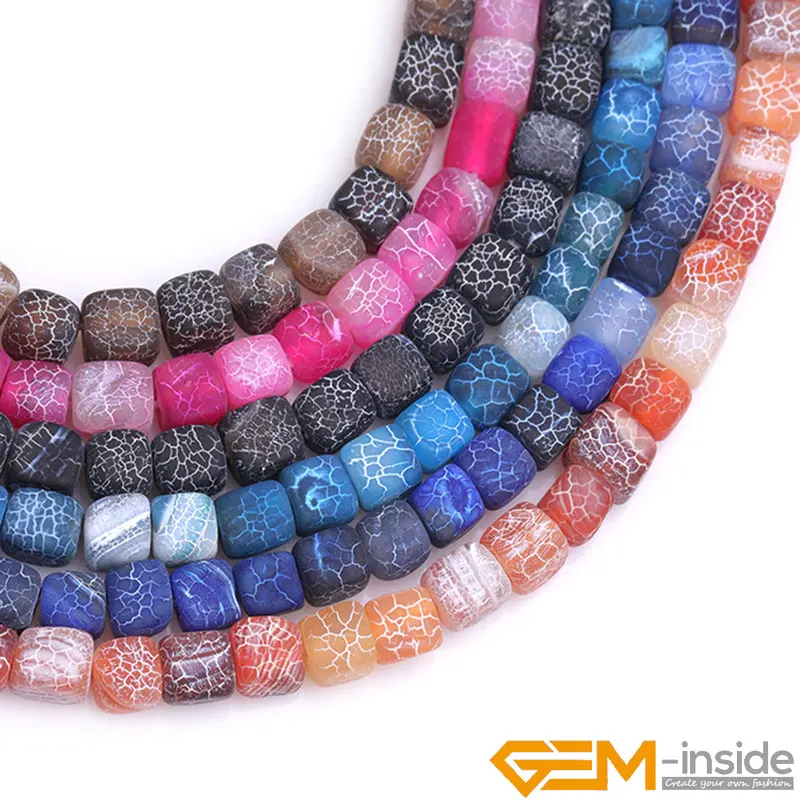 

7mm-8mm Crackle Matte Matted Frost Venis Agates Cube Loose Spacer Accessorries Beads For Jewelry Making Strand 15 Inch DIY Gifts