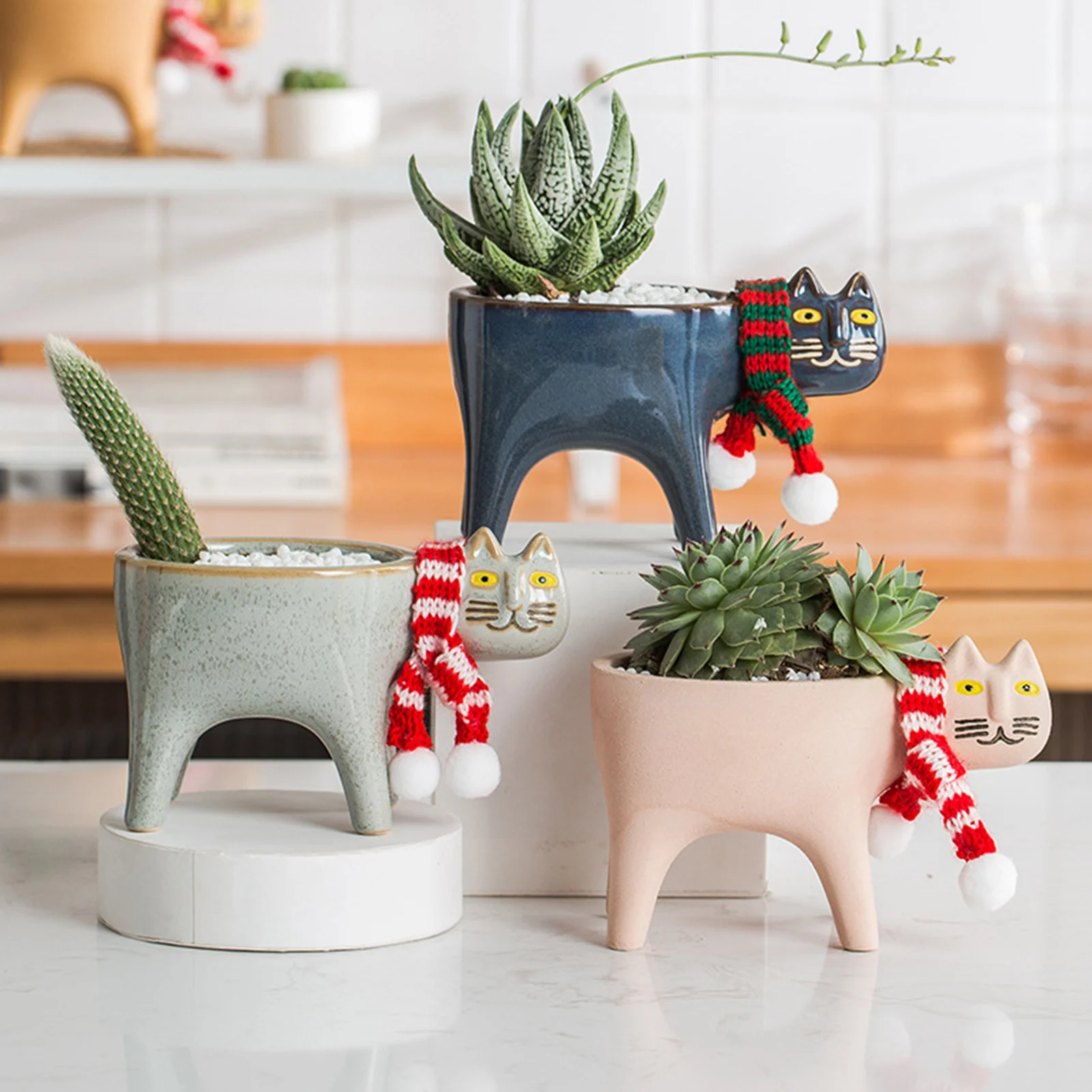 Ceramic Flower Pot Cute Cat Shape Garden Pots Succulent Planter Plant Container Home Desktop Decor Vase For Living Room