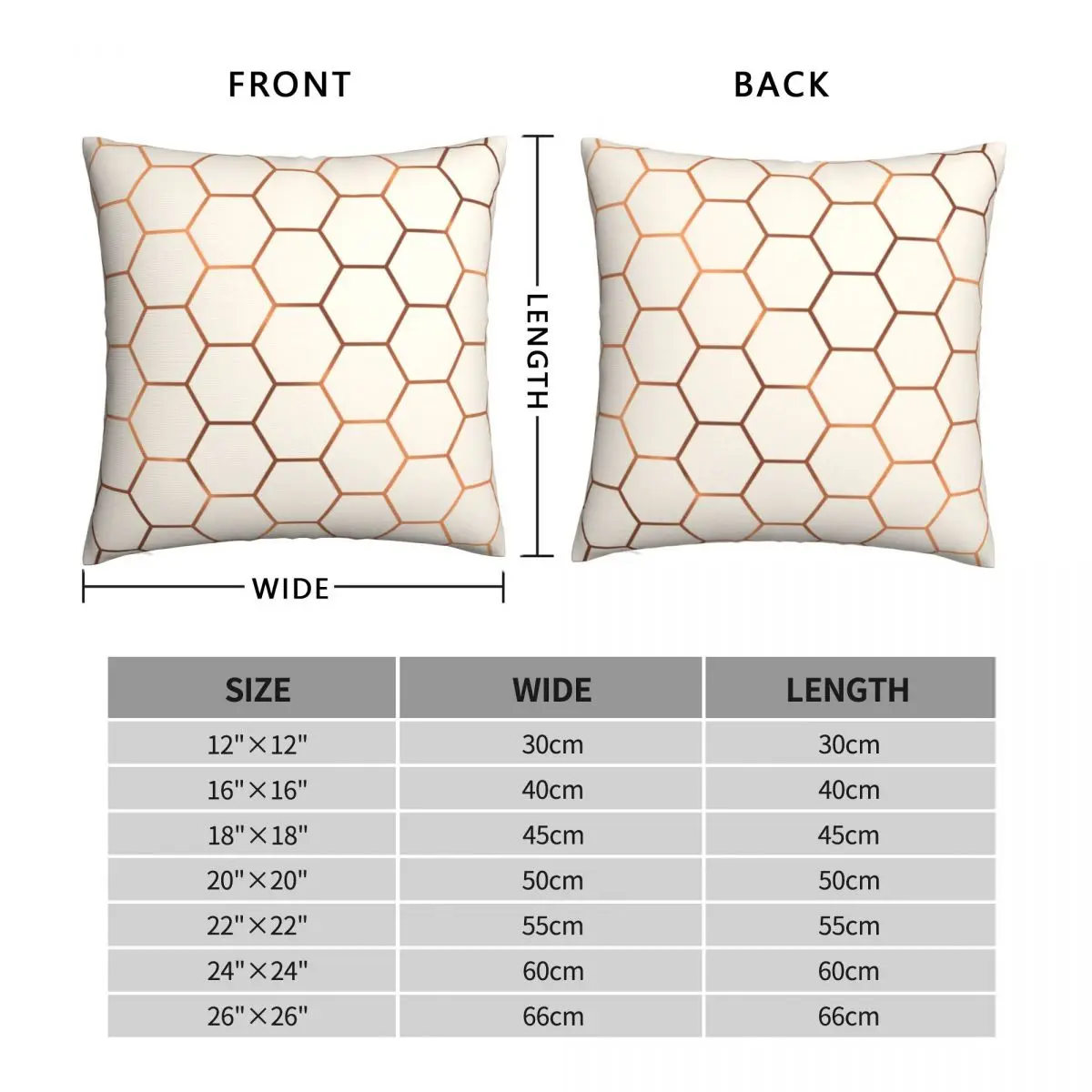 Rose Gold Copper Honeycomb Square Pillowcase Polyester Linen Velvet Creative Zip Decorative Sofa Seater Cushion Cover