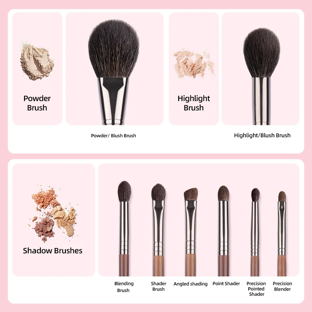 BETHY BEAUTY 8 Pcs Essential Make Up Set Brush Face Makeup Eye Shadow Blending Brush Diffuse Shader Highlight Blusher Crease Kit