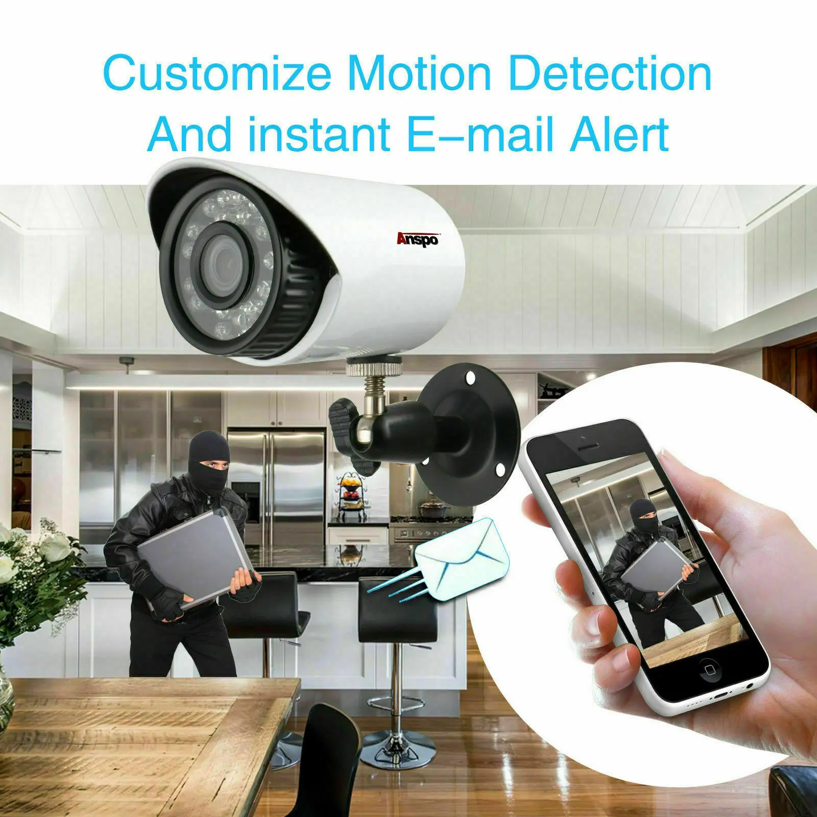 Anspo Home Security Cameras System Video Surveillance Kit CCTV 8CH 720P 4PCS Outdoor AHD Security Camera System