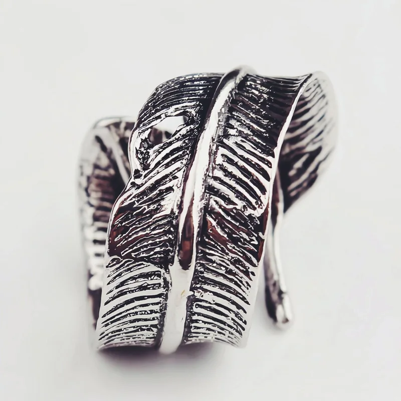 Vintage Feather Lovers Ring Retro Leaf  Women Men Jewelry Opening Adjustable Rings Fashion Geometric Party Holiday Birthday Gift image 3